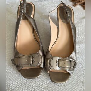 Cole Haan Air comfort metallic gold peep toe sling back heels size 9B